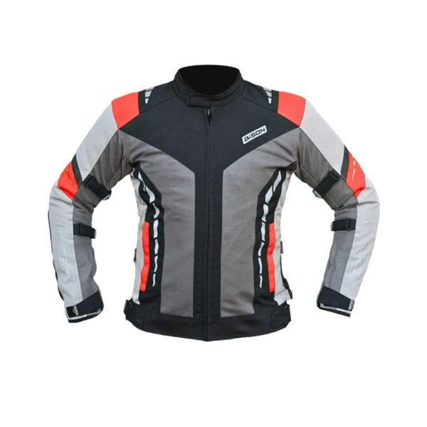 Masculine V.2 Motorcycle Riding Jacket - Grey+Red - OutdoorTravelGear.com