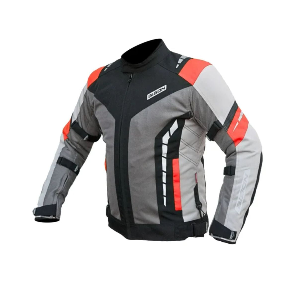 Masculine V.2 Motorcycle Riding Jacket - Grey+Red - OutdoorTravelGear.com