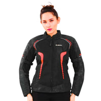 Women's Phoenix Riding Jacket - Black + Hi-Viz Red - OutdoorTravelGear.com