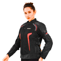 Women's Phoenix Riding Jacket - Black + Hi-Viz Red - OutdoorTravelGear.com
