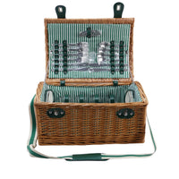 Willow Family Picnic Basket for Four – Green Stripe Interior | with Stainless Steel Cutlery - OutdoorTravelGear.com