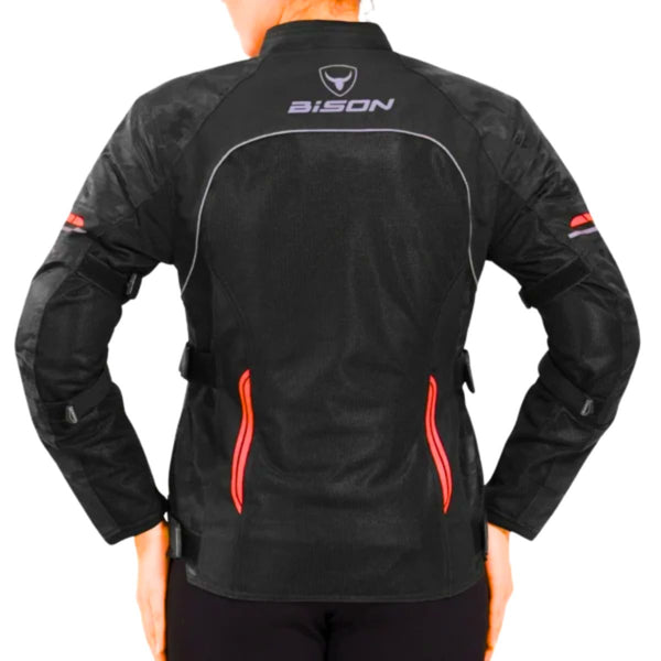 Women's Phoenix Riding Jacket - Black + Hi-Viz Red - OutdoorTravelGear.com