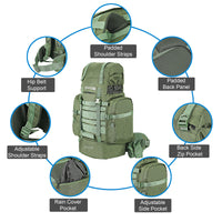 Orion Rucksack With Rain Cover - 70Litres - Olive Green - OutdoorTravelGear.com