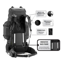 Colonel Pro Metal Frame Rucksack + Detachable Bag & Rain Cover - 105 Litres - Black - OutdoorTravelGear.com