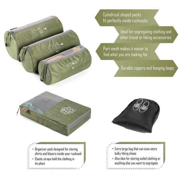 Organizer Packs - Cylindrical & Rectangle Shaped - Set of 6 - Army Green 7