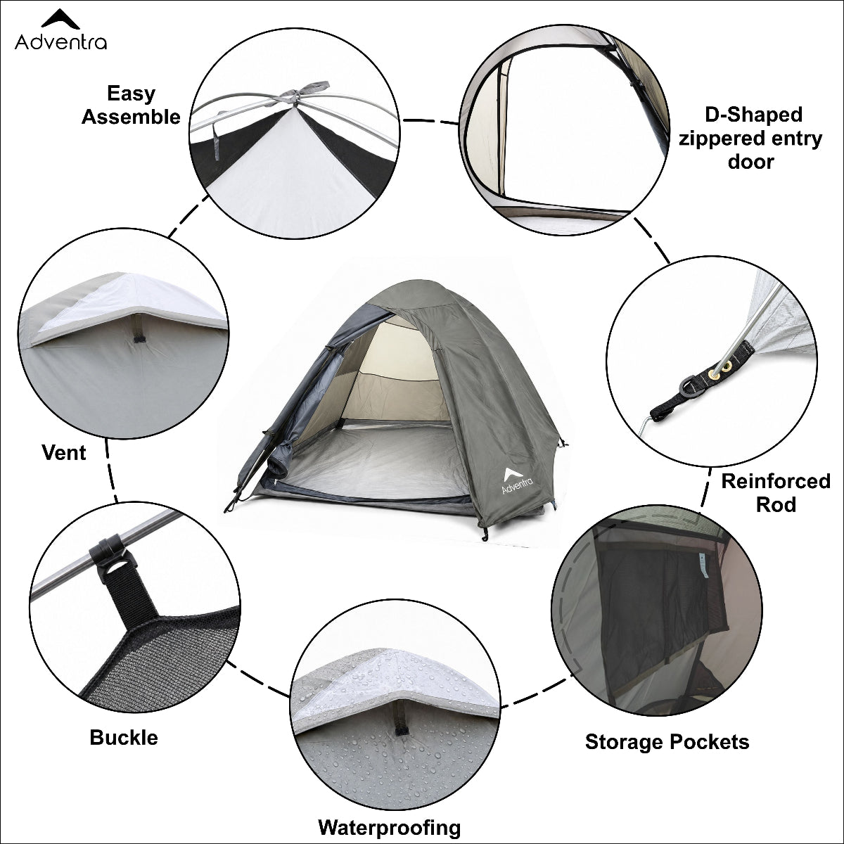 2-Person Dome Waterproof Camping Tent with Aluminium Poles | 2500 mm Waterproof Rating - AL ET1102 | Olive Green - OutdoorTravelGear.com