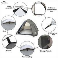 2-Person Dome Waterproof Camping Tent with Aluminium Poles | 2500 mm Waterproof Rating - AL ET1102 | Olive Green - OutdoorTravelGear.com