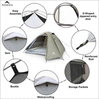 3 Person Dome Waterproof Camping Tent with Aluminium Poles | 2500 mm Waterproof Rating | ET1103 - Olive Green - OutdoorTravelGear.com