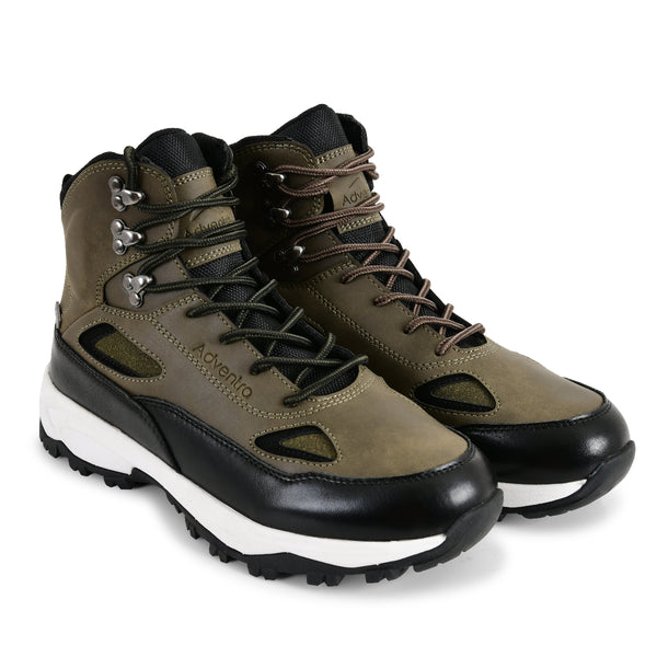 Men Waterproof Mid-Top Trekking Shoes with 4mm Lug Sole | ET1105 - Olive Green - OutdoorTravelGear.com