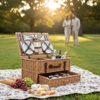 Classic Willow Picnic Basket for Four with Cooler, Cheese Board & Tableware - OutdoorTravelGear.com