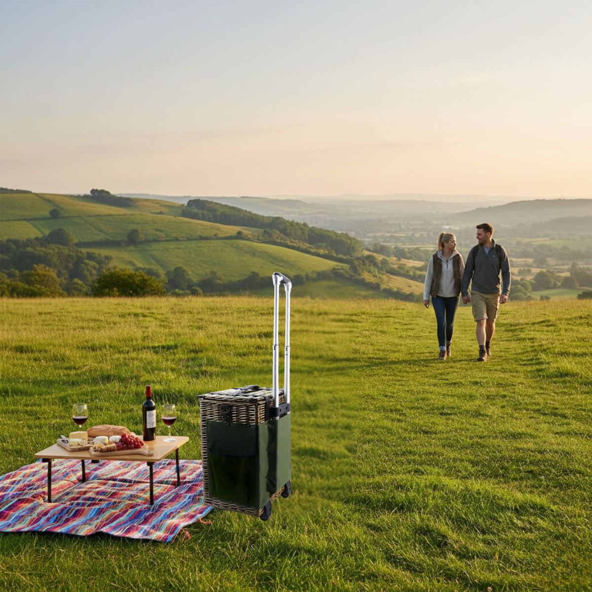 Willow Picnic Trolley Basket for Four with Cooler & Dining Set - OutdoorTravelGear.com