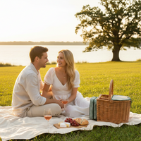Classic Willow Picnic Basket for Two with Cooler & Tableware - OutdoorTravelGear.com