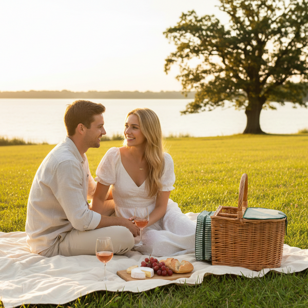 Classic Willow Picnic Basket for Two with Cooler & Tableware - OutdoorTravelGear.com