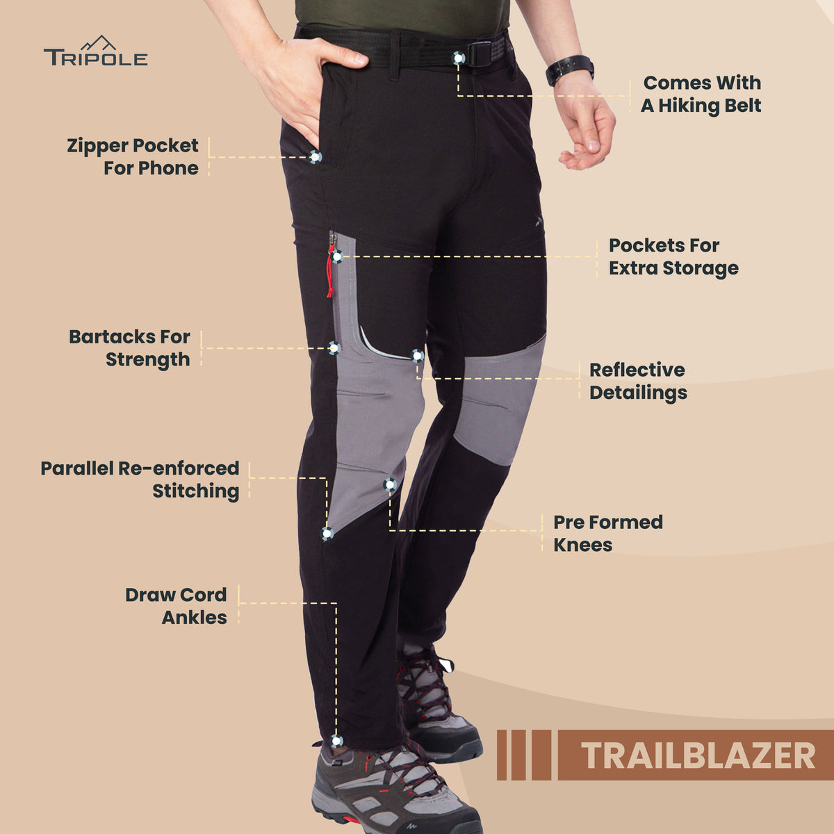 Trailblazer Trekking and Hiking Pants and Cargo - Black+Grey - OutdoorTravelGear.com