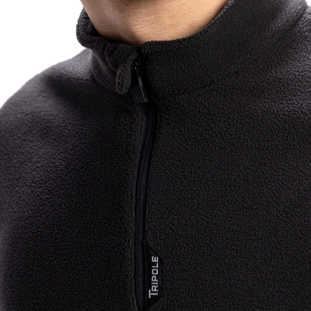 Anti-Pilling Fleece Winter Jacket and Windcheater | Half Zip - Black - OutdoorTravelGear.com