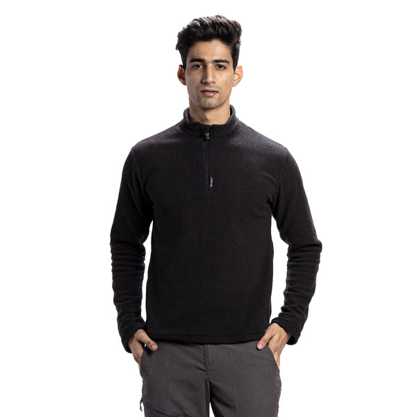 Anti-Pilling Fleece Winter Jacket and Windcheater | Half Zip - Black - OutdoorTravelGear.com