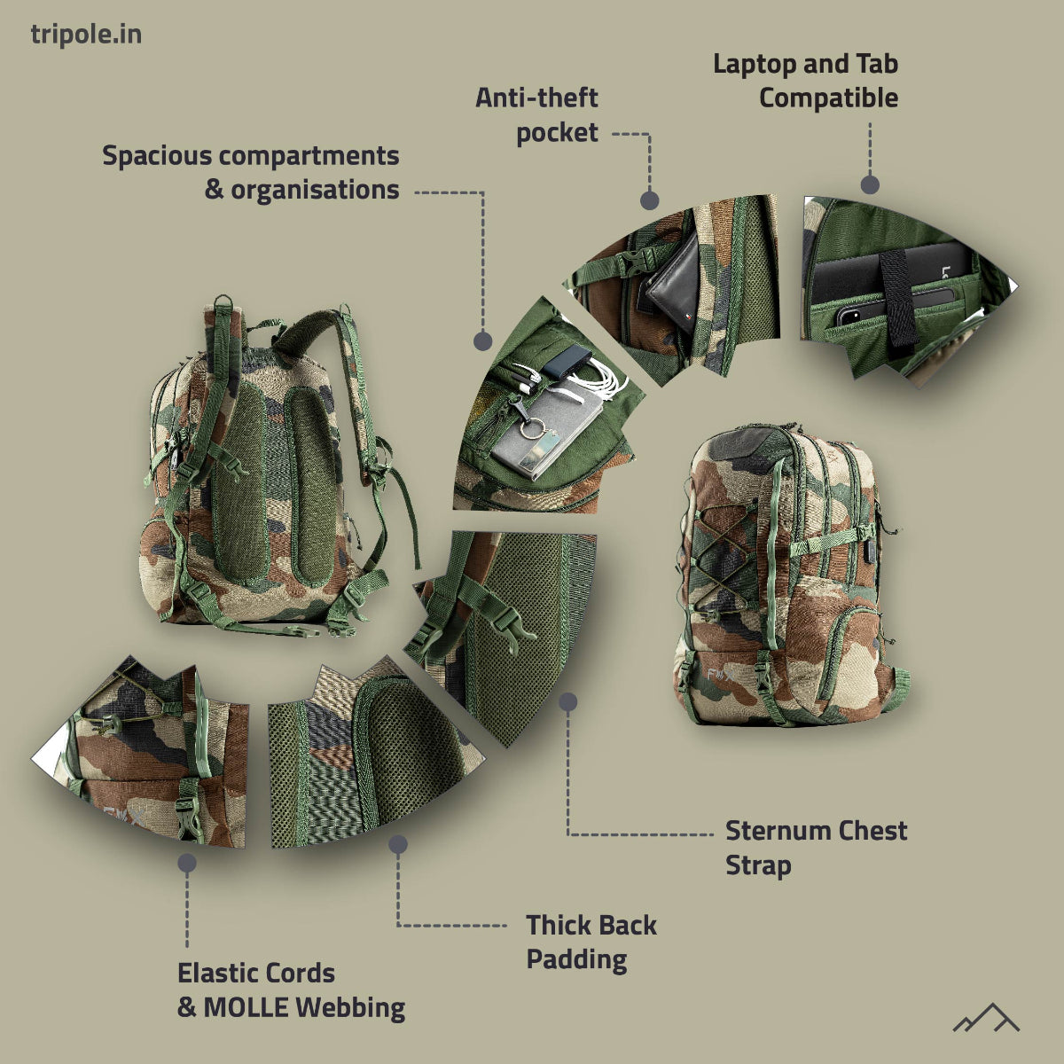 Fox Internal Frame Laptop Backpack - 35 to 40 Litres - Indian Army Camo - OutdoorTravelGear.com