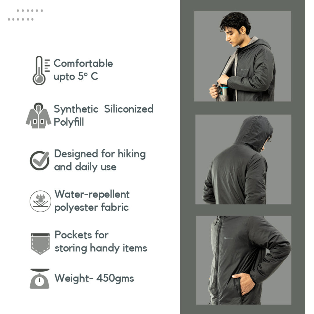 Men's Winter Jacket 5°C Comfort - Trekking and Daily Use