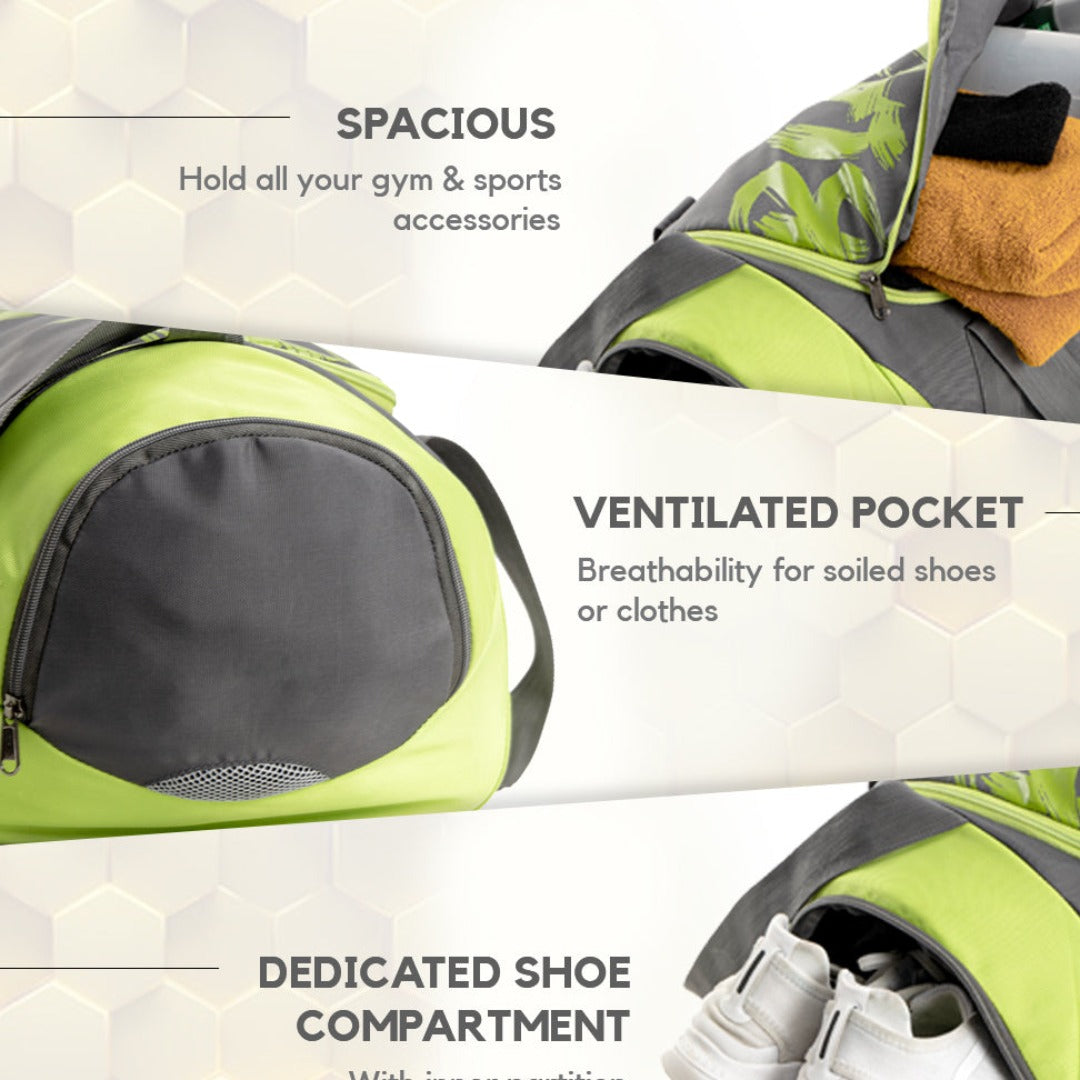 Blaze Gym & Sports Duffel Bag - Grey + Neon Yellow 3