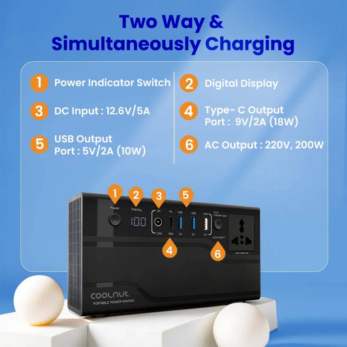 Compact Solar Power Station - 222Wh - 200Watt - 60000mAh - OutdoorTravelGear.com