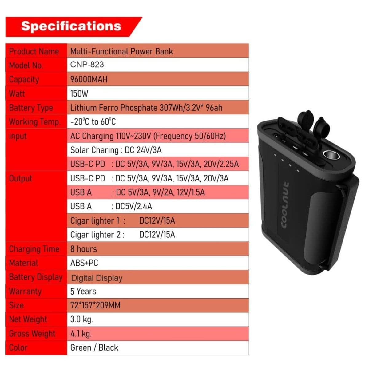 Compact Solar Power Station - 307Wh - 150Watt - 96000mAh - OutdoorTravelGear.com