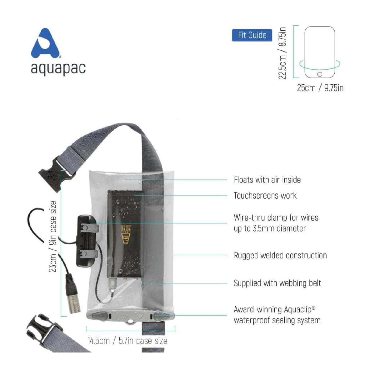 Aquapac Waterproof Radio Microphone / Connected Large Electronics Case - OutdoorTravelGear.com