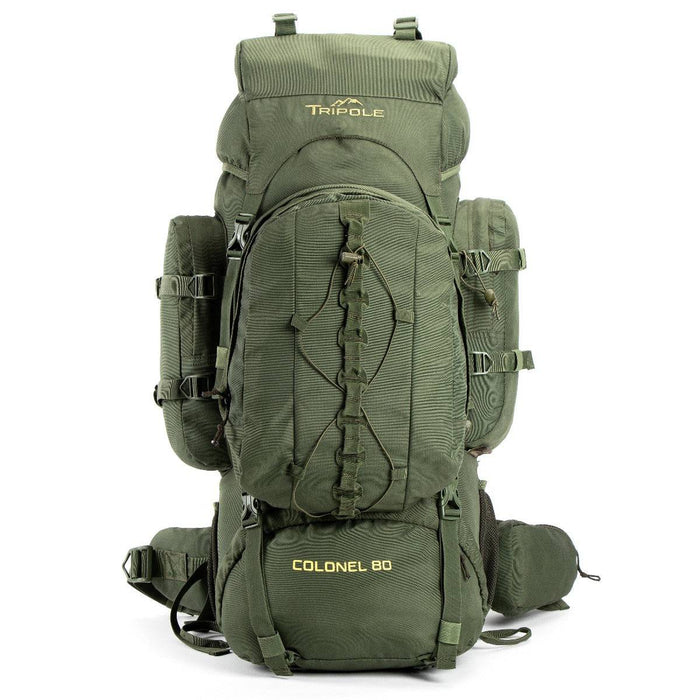 Colonel Series Rucksack + Detachable Day Pack & Rain Cover - 80 Litres- Army Green - OutdoorTravelGear.com