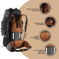 Walker Pro Trekking and Hiking Rucksack - 60 Litre - Black - OutdoorTravelGear.com