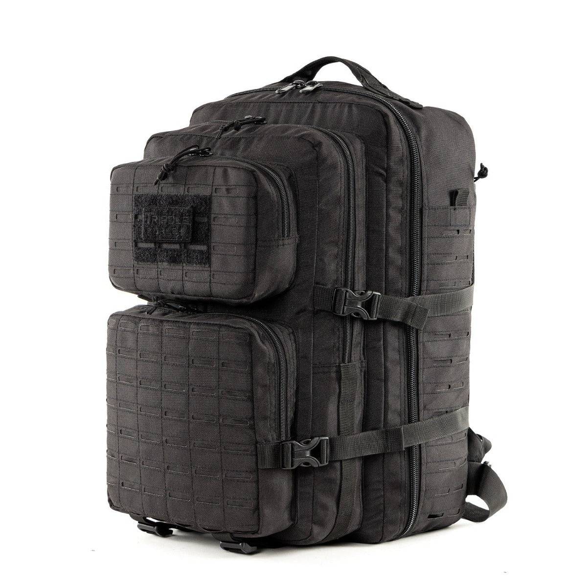 Force Plus Tactical Army Backpack with Laser-cut MOLLE - 50 Litres - Black - OutdoorTravelGear.com