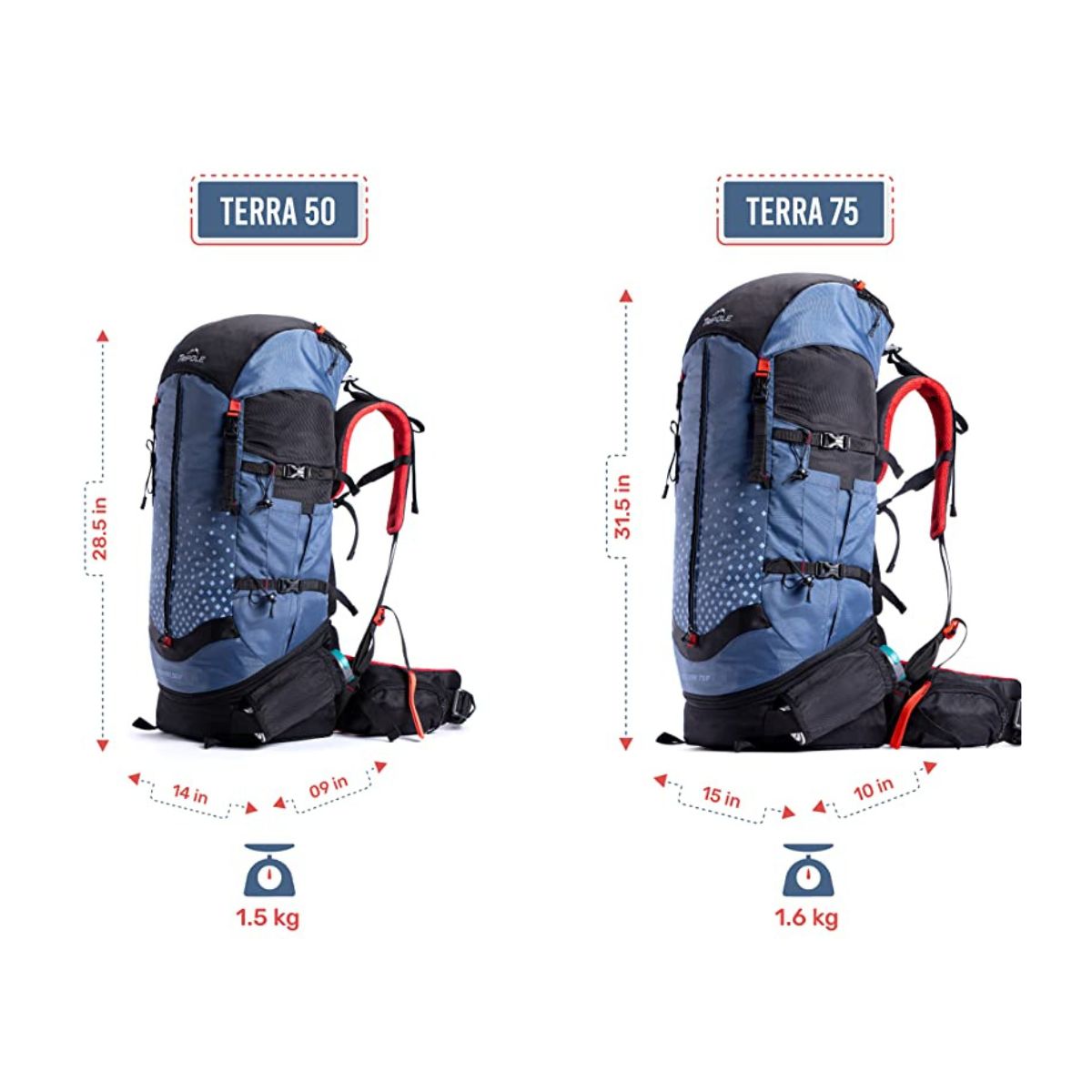 Tripole Terra Metal Frame Backpacking and Trekking Rucksack with Rain Cover - Blue - 50 Litres 