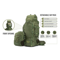 Colonel Pro Metal Frame Rucksack + Detachable Bag & Rain Cover - 90 Litres - Army Green 9