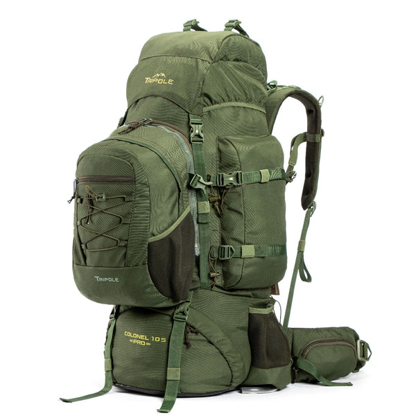 Colonel Pro Metal Frame Rucksack + Detachable Bag & Rain Cover - 105 Litres - Army Green 1