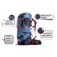 Tripole Terra Metal Frame Backpacking and Trekking Rucksack with Rain Cover - Blue - 50 Litres 9