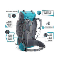 Walker Trekking and Backpacking Rucksack - 65 Litre - Grey & Sea Green 3