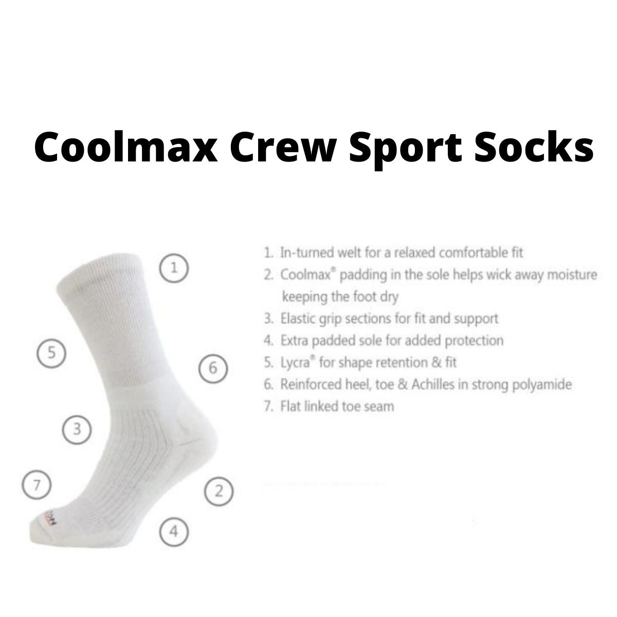 Horizon Socks Coolmax Crew Sport Socks - Pack of 5