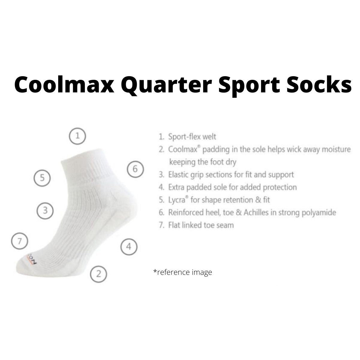 Coolmax Quarter Sport Socks | UK 3 1/2 - 7 | EU 36 - 40