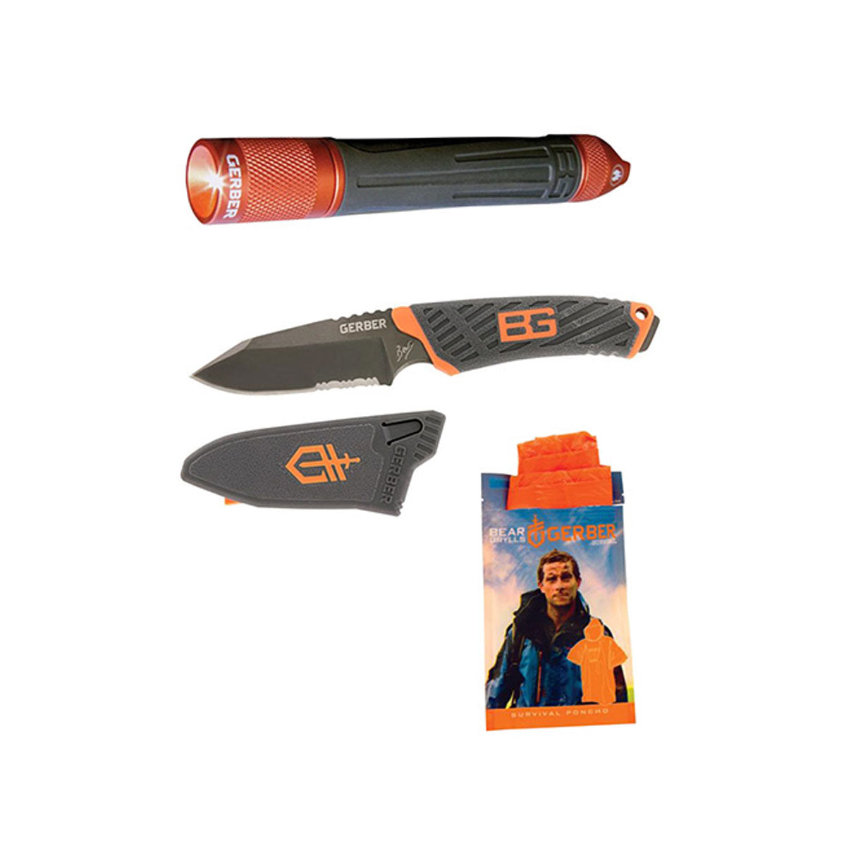 Gerber Bear Grylls Compact Fixed Blade Knife, Survival Torch & Poncho Combo - Outdoor Travel Gear 1