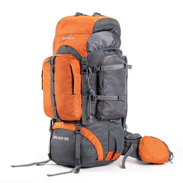 Walker Trekking and Backpacking Rucksack - 65 Litre - Grey & Orange 3