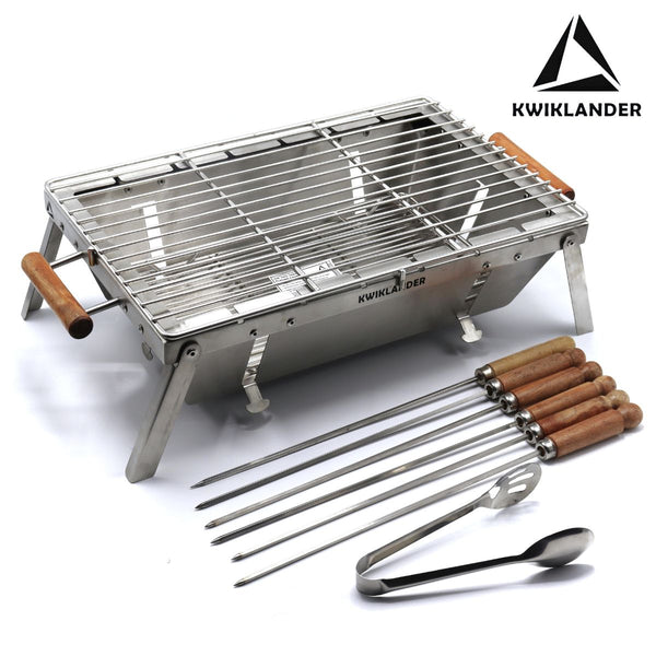 Traveler Foldable Charcoal Barbeque Grill & Top Food Grate Accessory with 6 Skewers 1