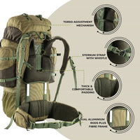Walker Pro Trekking and Hiking Rucksack - 60 Litre - Olive Green 3